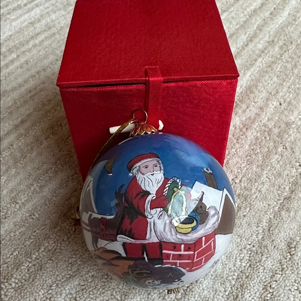 Vintage Pier 1 Li Bien Glass Inside Painted Christmas Ornament Santa Reindeer 98